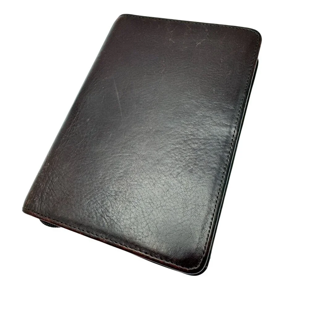 Franklin Quest Vtg Maroon Brown Full Grain Nappa Leather 6 Ring Zipper Binder 7